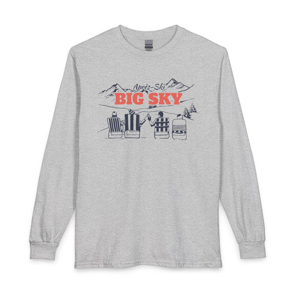 Big Sky, Montana Après-ski Long Sleeve Shirt - Mountain Retro Skiing