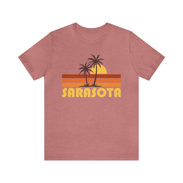 Buy heather-mauve Sarasota, Florida T-Shirt - Retro Unisex Sarasota Shirt - Palm Stripe Horizon