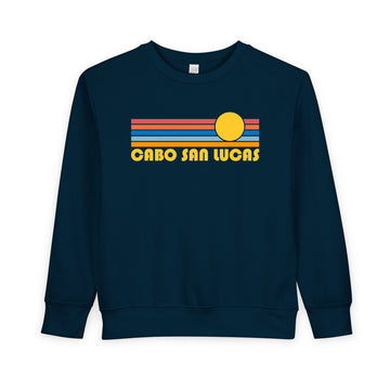 Buy navy Cabo San Lucas, Mexico Toddler Sweatshirt - Retro Sun Cabo San Lucas Toddler Crewneck Sweatshirt