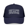 Kids Beach Trucker Hat - Youth Snapback Cap on white background