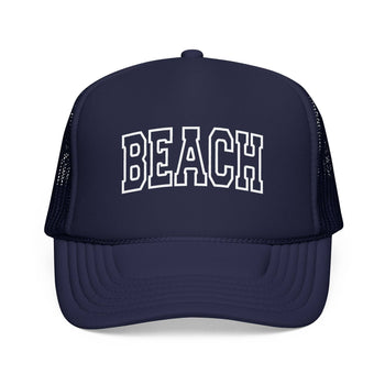 Kids Beach Trucker Hat - Youth Snapback Cap on white background
