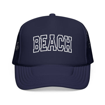 Kids Beach Trucker Hat - Youth Snapback Cap on white background