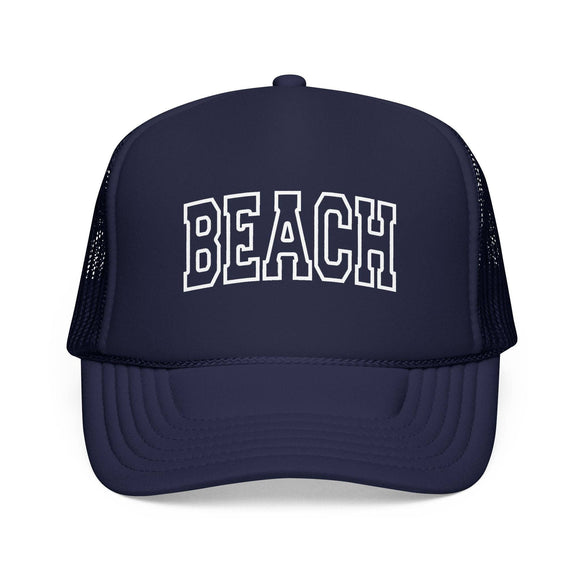 Kids Beach Trucker Hat - Youth Snapback Cap on white background