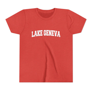 Buy heather-red Lake Geneva, Wisconsin Youth Graphic Tee - Kids Lake Geneva T Shirt