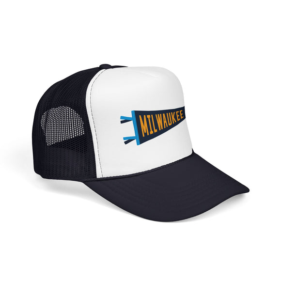 Milwaukee, Wisconsin Pennant Trucker Hat — Retro Flag Foam Cap