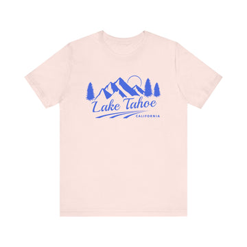 Buy soft-pink Lake Tahoe, California T-Shirt - Retro Mountain Unisex Lake Tahoe Shirt - Pine Treeline