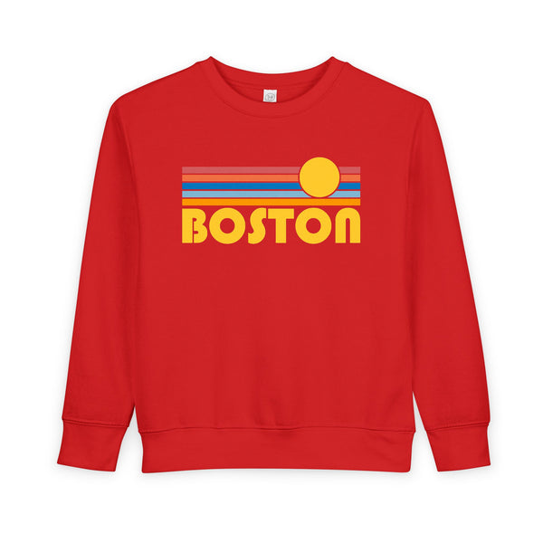 Boston, Massachusetts Toddler Sweatshirt - Retro Sun Boston Toddler Crewneck Sweatshirt