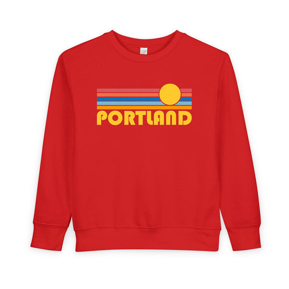 Portland, Oregon Toddler Sweatshirt - Retro Sun Portland Toddler Crewneck Sweatshirt