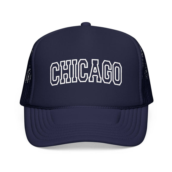 Kids Chicago, Illinois Trucker Hat Vintage College Foam Mesh on white background