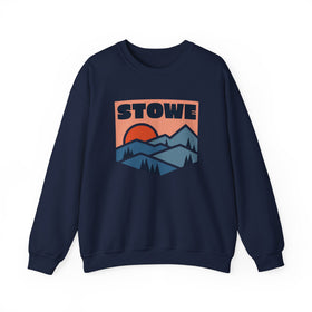 Buy navy Stowe, Vermont Sweatshirt Retro Mountains, Stowe Unisex Graphic Crewneck
