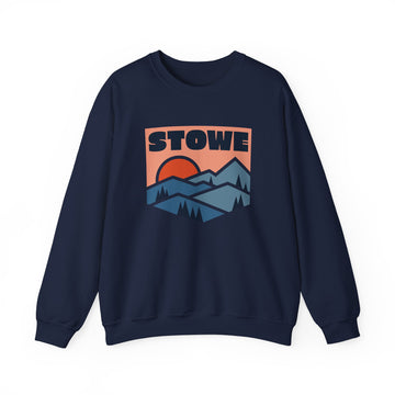 Buy navy Stowe, Vermont Sweatshirt Retro Mountains, Stowe Unisex Graphic Crewneck