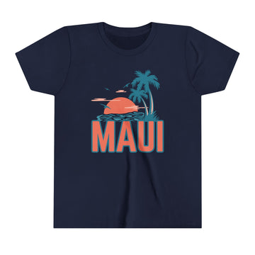Buy navy Maui, Hawaii Youth Shirt - Retro Palm Tree Maui Kid's T-Shirt
