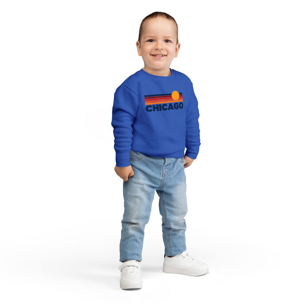 Chicago, Illinois Toddler Sweatshirt - Retro Sun Chicago Toddler Crewneck Sweatshirt