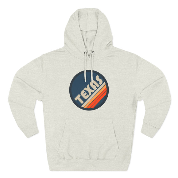 Premium Texas Retro Circle Hoodie — Vintage 70s Striped Logo Pullover