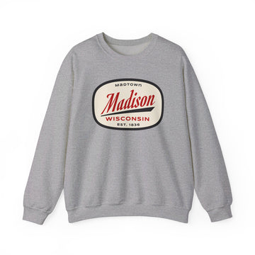 Buy sport-grey Madison, Wisconsin Sweatshirt - Unisex Retro Crewneck Madison Sweatshirt