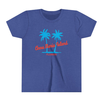 Buy heather-true-royal Anna Maria Island, Florida Youth Shirt - Retro Palm Tree Anna Maria Island Kid's T-Shirt