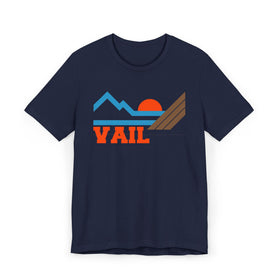 Buy navy Vail, Colorado Retro Mountains Sunset T-Shirt | Vintage Vail Tee
