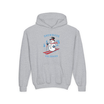 Snowmass, Colorado Youth Hoodie - Skiing Snowman Kids Snowmass Hooded Sweatshirt - 0