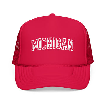 Buy red Michigan Trucker Hat — Vintage College Foam Mesh Cap