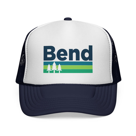 Bend, Oregon Retro Trees Trucker Hat - Vintage Style Bend Cap