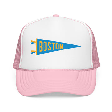 Buy light-pink-white Boston, Massachusetts Pennant Trucker Hat — Retro Flag Foam Cap