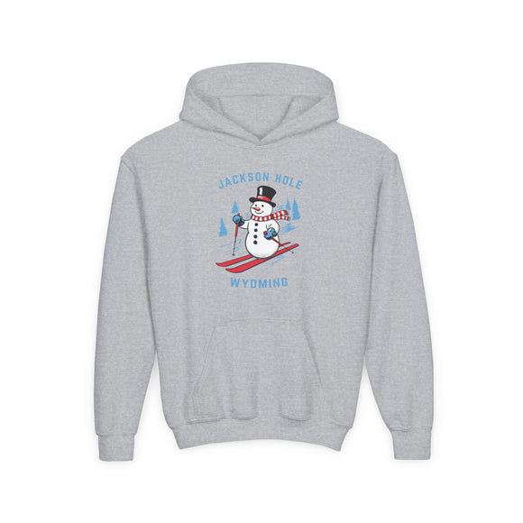 Jackson Hole, Wyoming Youth Hoodie - Skiing Snowman Kids Jackson Hole Hooded Sweatshirt