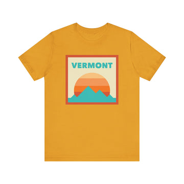 Buy mustard Retro Vermont T-Shirt, Mountain Sun Tee, Unisex Graphic Shirt, Vintage Vermont Top, Outdoor Adventure Clothing