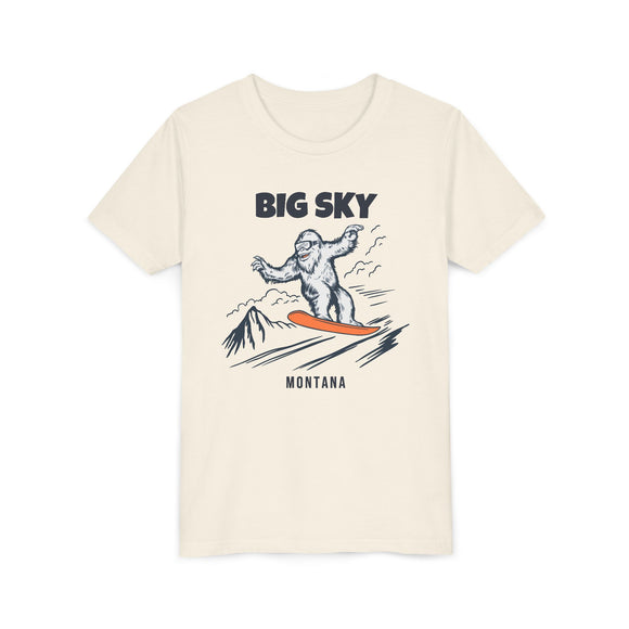 Big Sky, Montana Yeti Snowboard Youth Tee - Kids Skiing Shirt