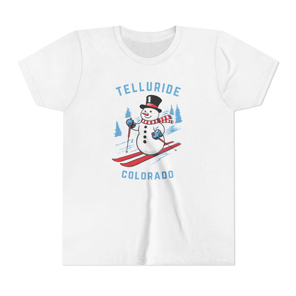 Telluride, Colorado Youth Skiing Snowman Tee - Kids Telluride T Shirt