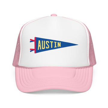 Buy light-pink-white Austin, Texas Pennant Trucker Hat — Retro Flag Foam Cap