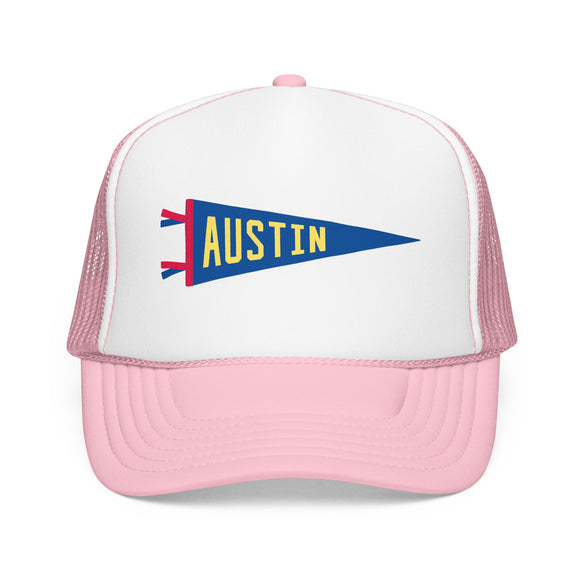 Austin, Texas Pennant Trucker Hat — Retro Flag Foam Cap