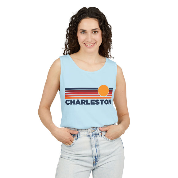 Charleston, South Carolina Retro Sunstripe Tank Top | Comfort Colors - 100% Cotton