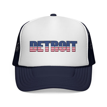 Buy dark-navy Detroit Michigan Stars and Stripes Trucker Cap | Flag Patch Mesh Hat