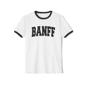 Buy white-black Banff, Canada Cotton Ringer Graphic Tee - Unisex Banff T Shirt, Vintage Style Tee, Men's/Women's Tee