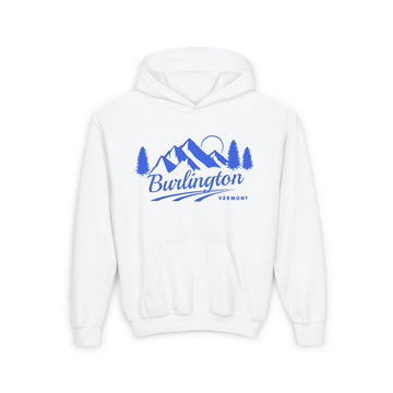 Retro Burlington, Vermont Youth Hoodie - Mountain Burlington, Vermont Kids Sweatshirt, Cute Burlington, Vermont Children's Pullover