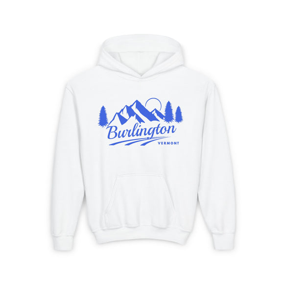 Retro Burlington, Vermont Youth Hoodie - Mountain Burlington, Vermont Kids Sweatshirt, Cute Burlington, Vermont Children's Pullover