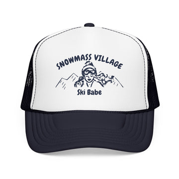 Buy navy-white-navy Snowmass Village, Colorado Ski Babe Trucker Hat — Foam Mesh Cap