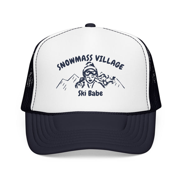 Snowmass Village, Colorado Ski Babe Trucker Hat — Foam Mesh Cap