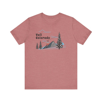 Buy heather-mauve Vail, Colorado T-Shirt - Retro Ski Mountain Gondola Unisex Vail Shirt