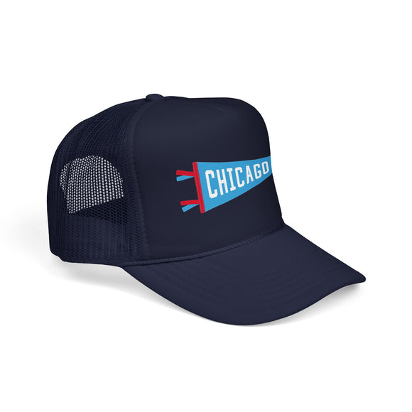 Chicago, Illinois Pennant Trucker Hat — Retro Flag Foam Cap