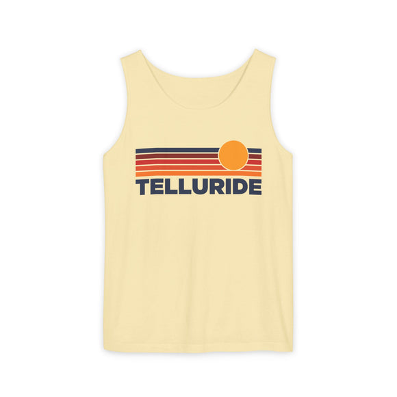 Telluride, Colorado Retro Sunstripe Tank Top | Comfort Colors - 100% Cotton