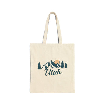 Utah Cotton Canvas Tote Bag - 15" x 16" - Mountain Sketch Script