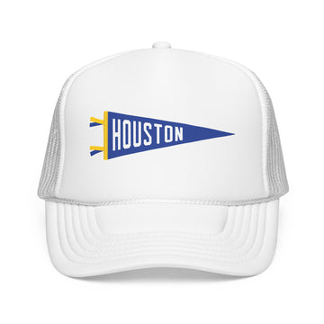 Buy white Houston, Texas Pennant Trucker Hat — Retro Flag Foam Cap