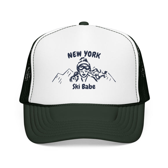 New York Ski Babe Trucker Hat — Foam Mesh Cap