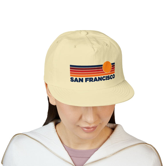 San Francisco, California retro sunset Surf Cap | vintage striped sun state hat