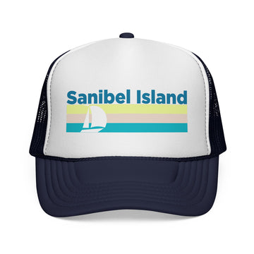 Sanibel Island, Florida Retro Sailboat Trucker Hat - 0