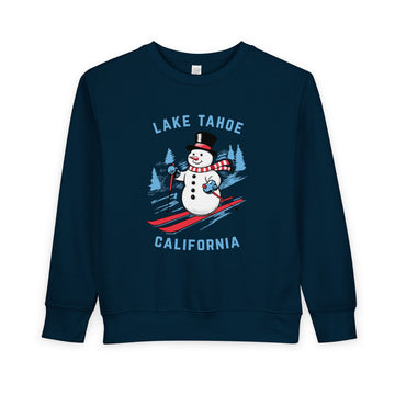 Buy navy Lake Tahoe, California Toddler Sweatshirt - Skiing Snowman Lake Tahoe Toddler Crewneck Sweatshirt