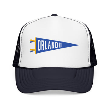 Buy navy-white-navy Orlando, Florida Pennant Trucker Hat — Retro Flag Foam Cap