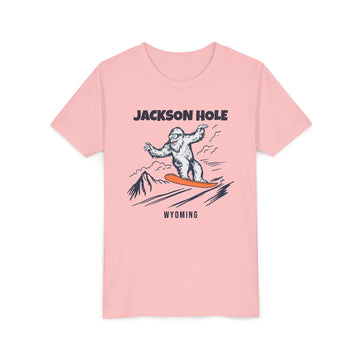 Buy pink Jackson Hole, Wyoming Yeti Snowboard Youth Tee - Kids Skiing Shirt
