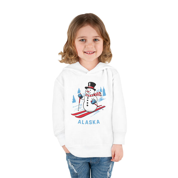 Alaska Toddler Hoodie - Unisex Skiing Snowman Alaska Sweatshirt